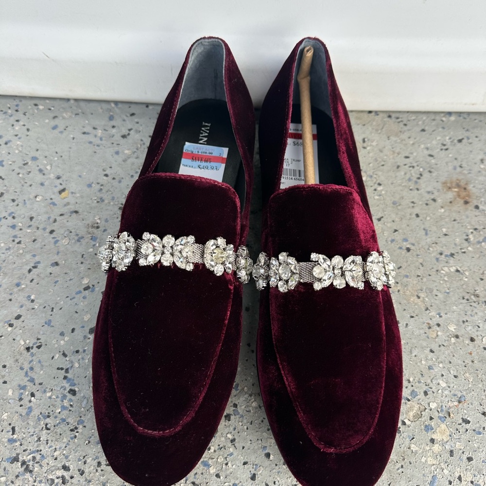 Ivanka Trump Deep Red Velvet Loafers
